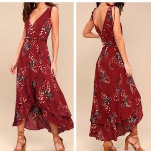 ❤️Lulus Amal Burgundy Floral Print Dress